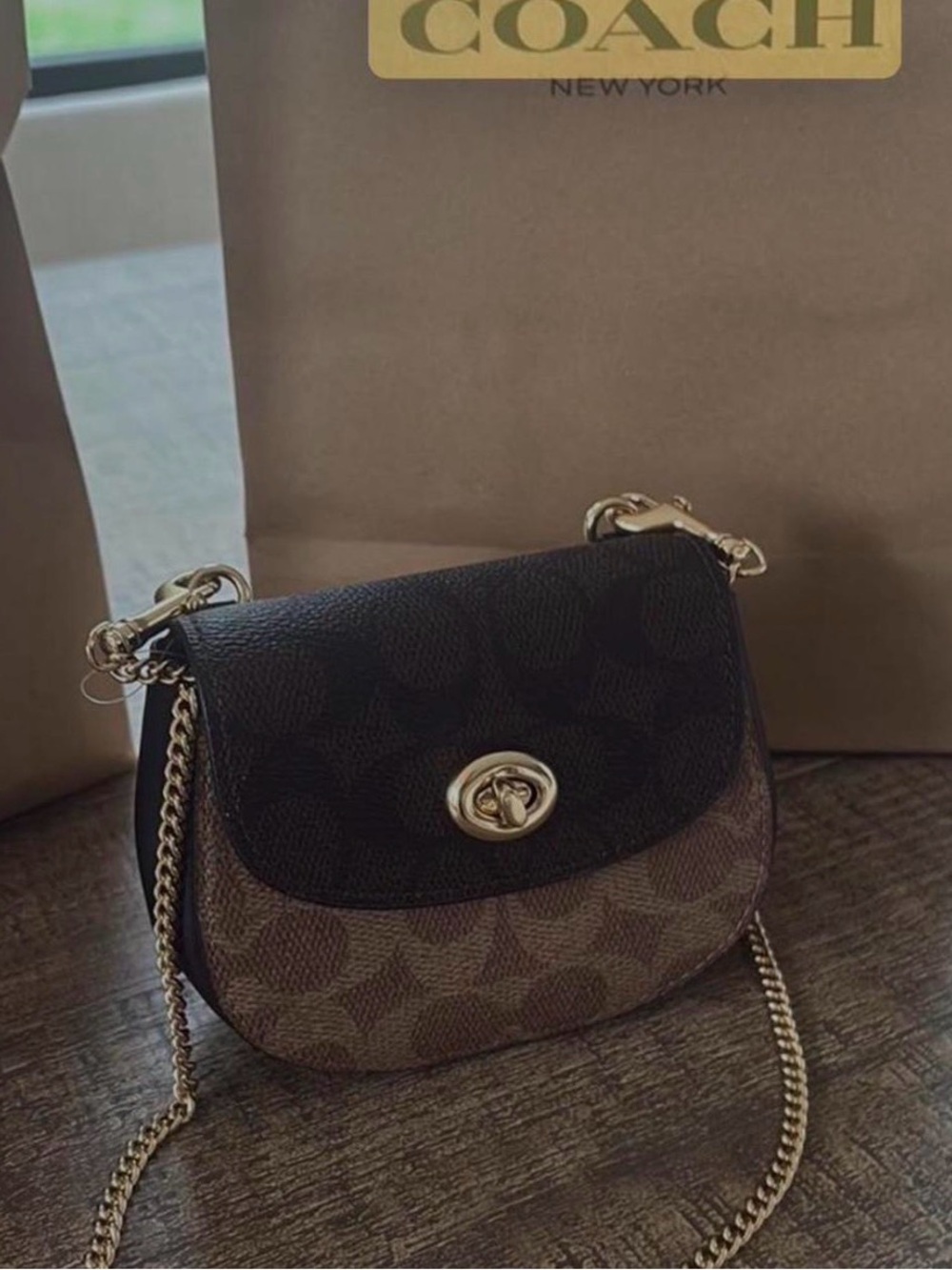 Coach Two-Tone Signature Chain Crossbody - Brown & Black